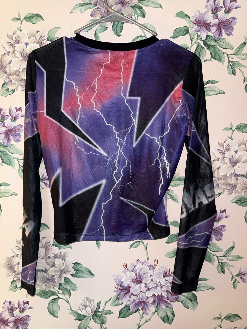 Dolls Kill Purple and Black Anime Long-Sleeve Crop Top - Picture 3 of 3